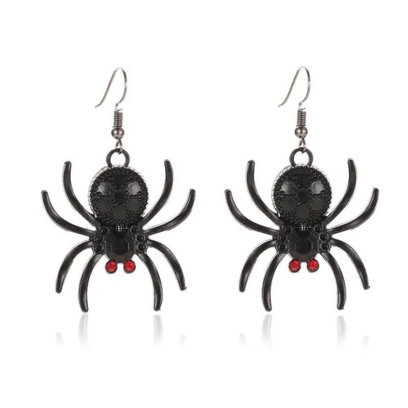 Large black spider red eyes Halloween earrings women girls new! - Picture 5 of 5